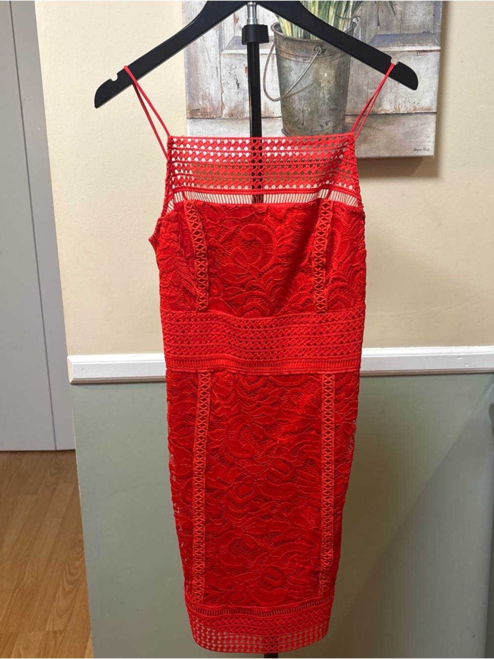 Topshop Red Lace Midi Dress with Crochet Accents